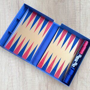 Printworks Backgammon Coffee Table Game Blue Book Decor Set Complete Modern Gift